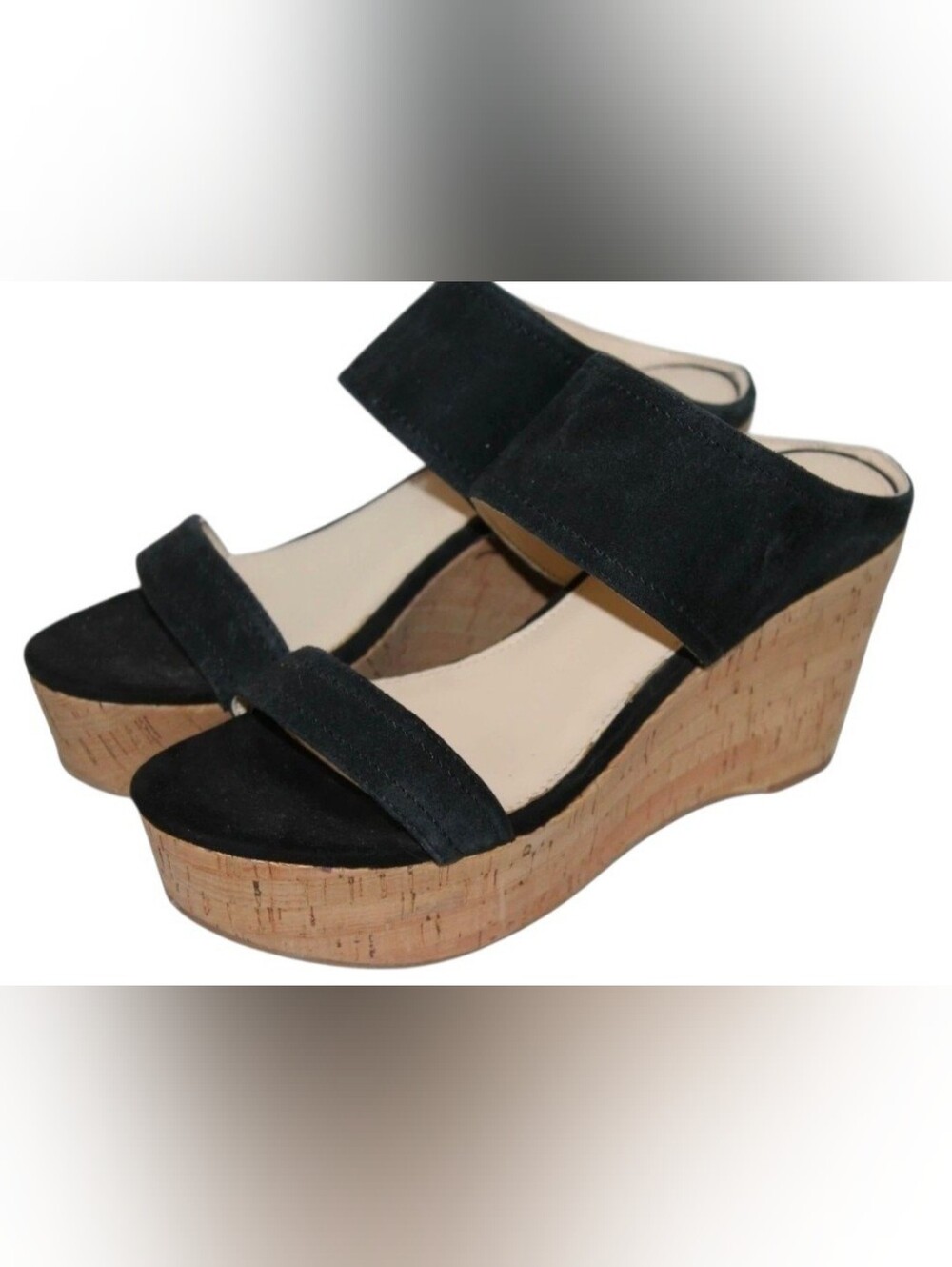 Marc Fisher Black Suede Cork Platform Wedge Sandals - Women Size 8.5